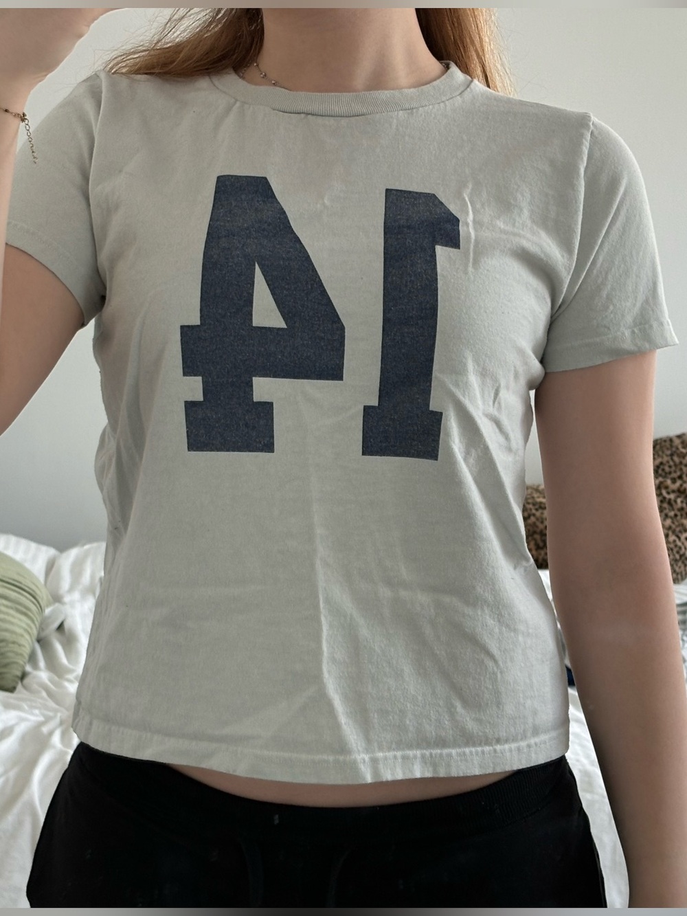 Brandy Melville Light Blue Tee with Navy '14' Print